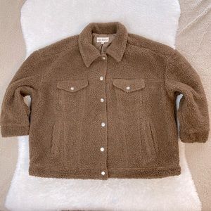 indigo thread co NWOT Womens Teddy Jacket, Snap Closures, Pockets, Brown, L / 2X